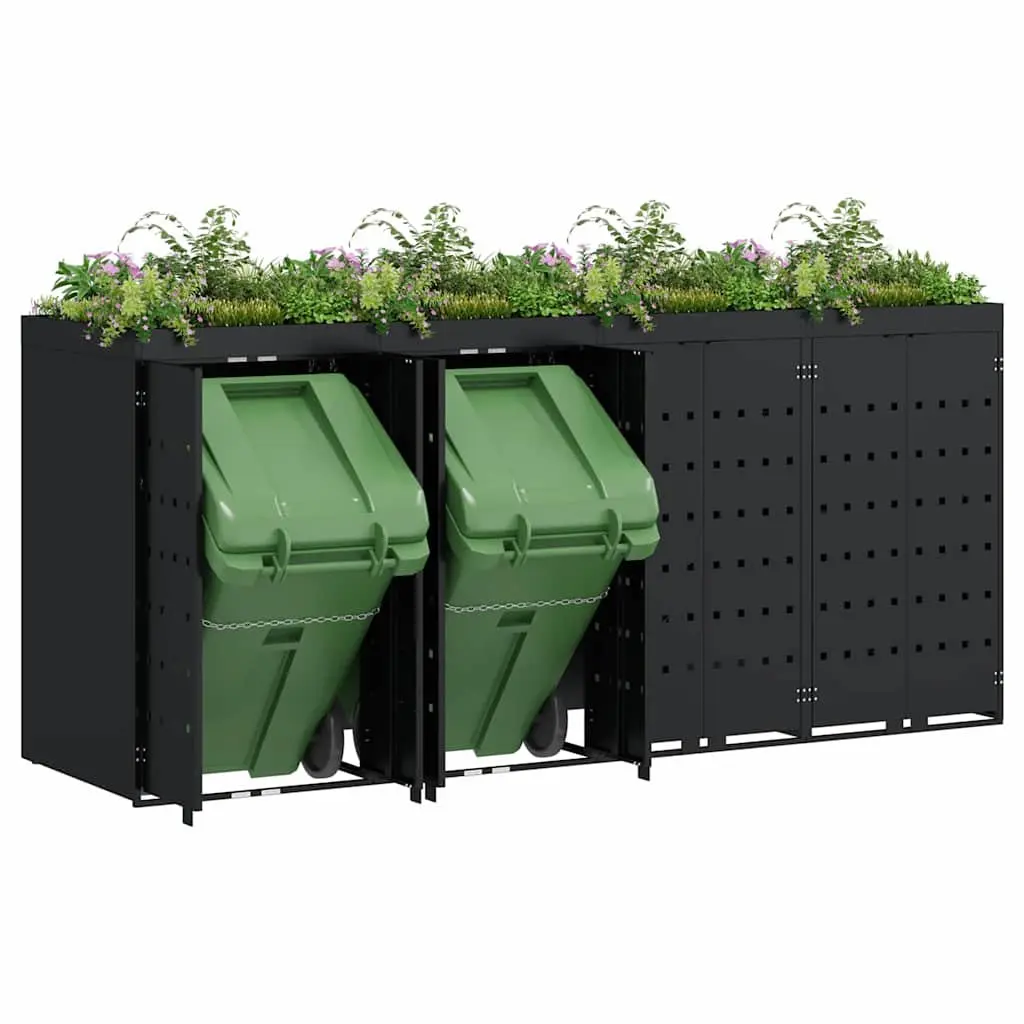 Wheelie Bin Storage for 4 Bins Black 272 x 77.5 x 121.5 cm Outdoor Garden