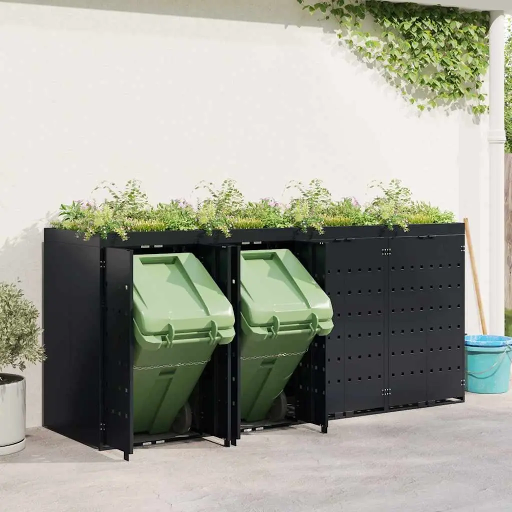 Wheelie Bin Storage for 4 Bins Black 272 x 77.5 x 121.5 cm Outdoor Garden