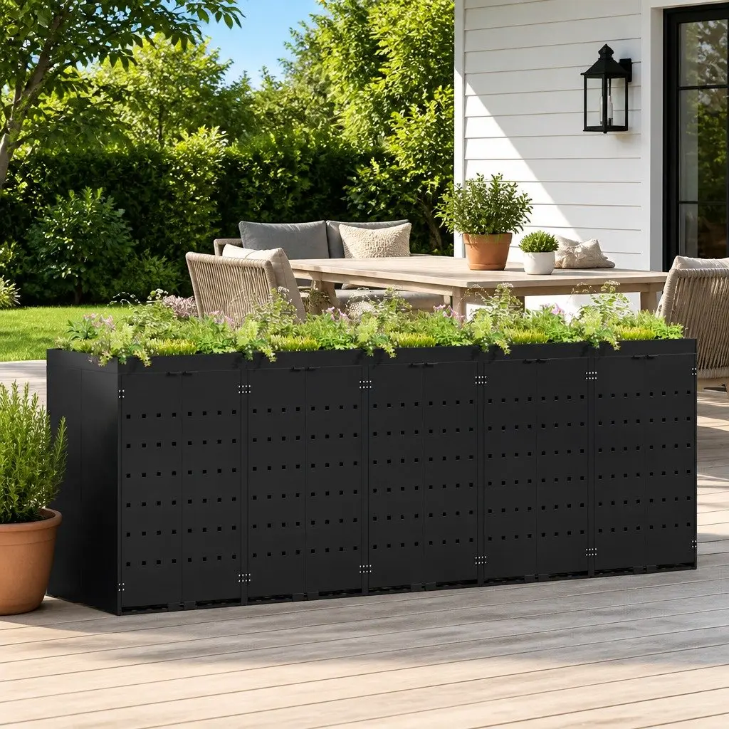 Wheelie Bin Storage for 5 Bins Black 340 x 77.5 x 121.5 cm Outdoor Garden Waste