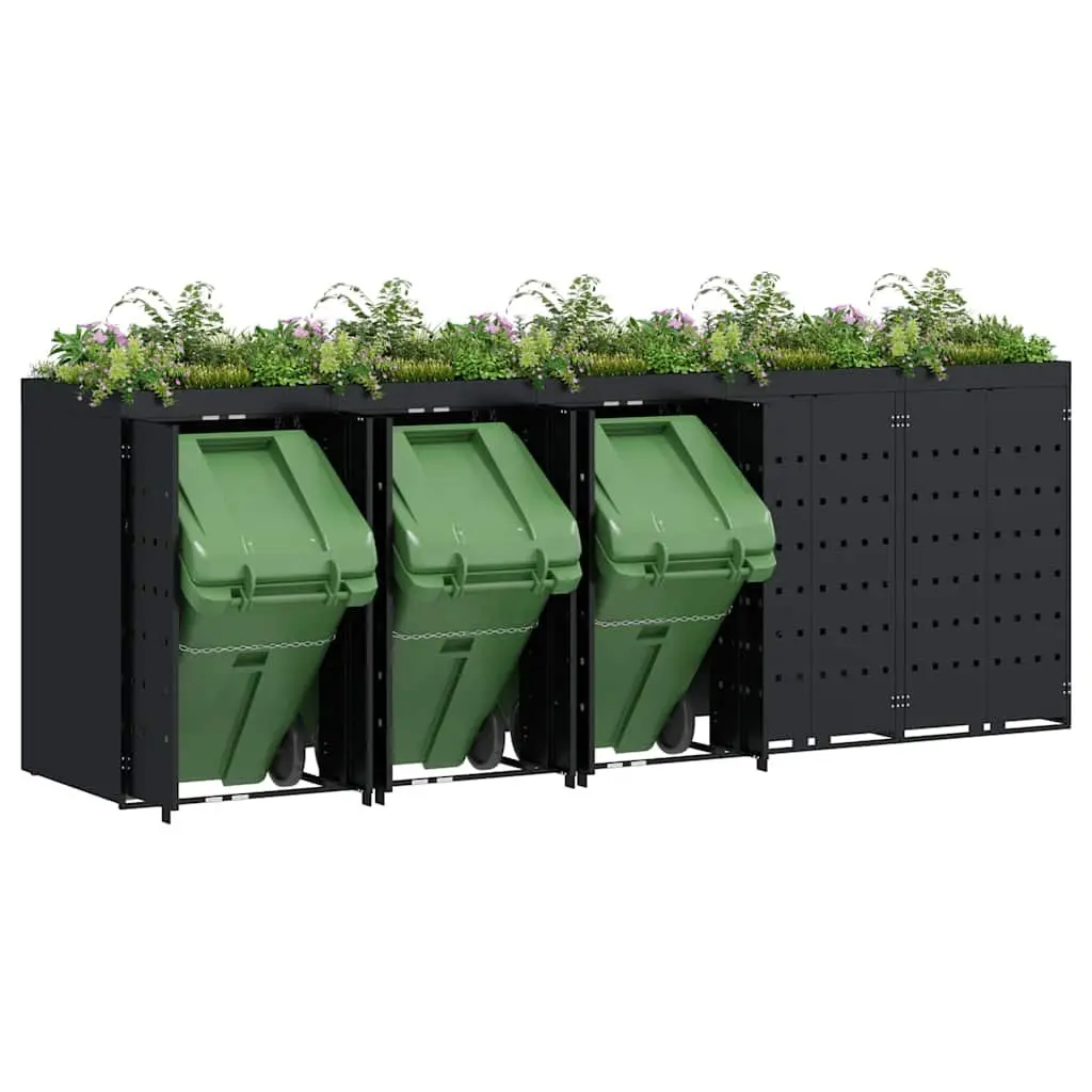 Wheelie Bin Storage for 5 Bins Black 340 x 77.5 x 121.5 cm Outdoor Garden Waste