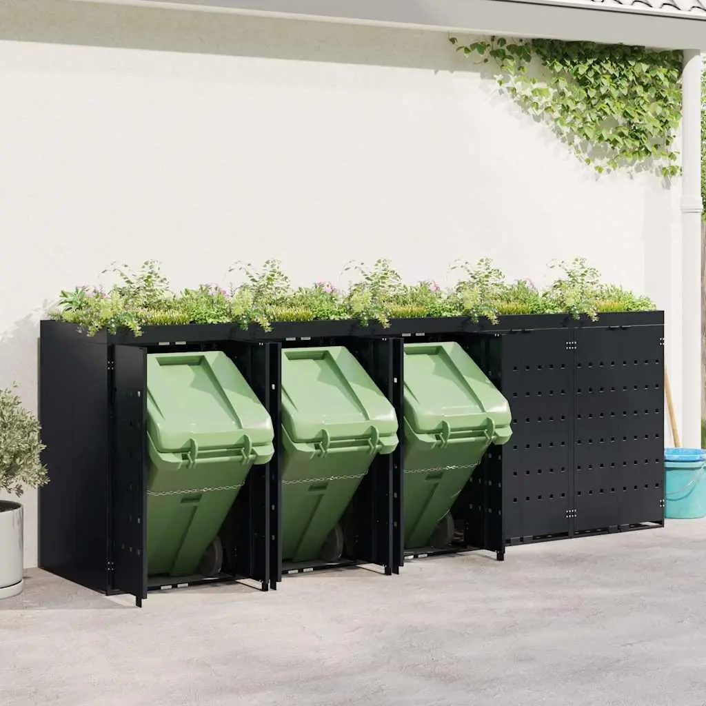 Wheelie Bin Storage for 5 Bins Black 340 x 77.5 x 121.5 cm Outdoor Garden Waste