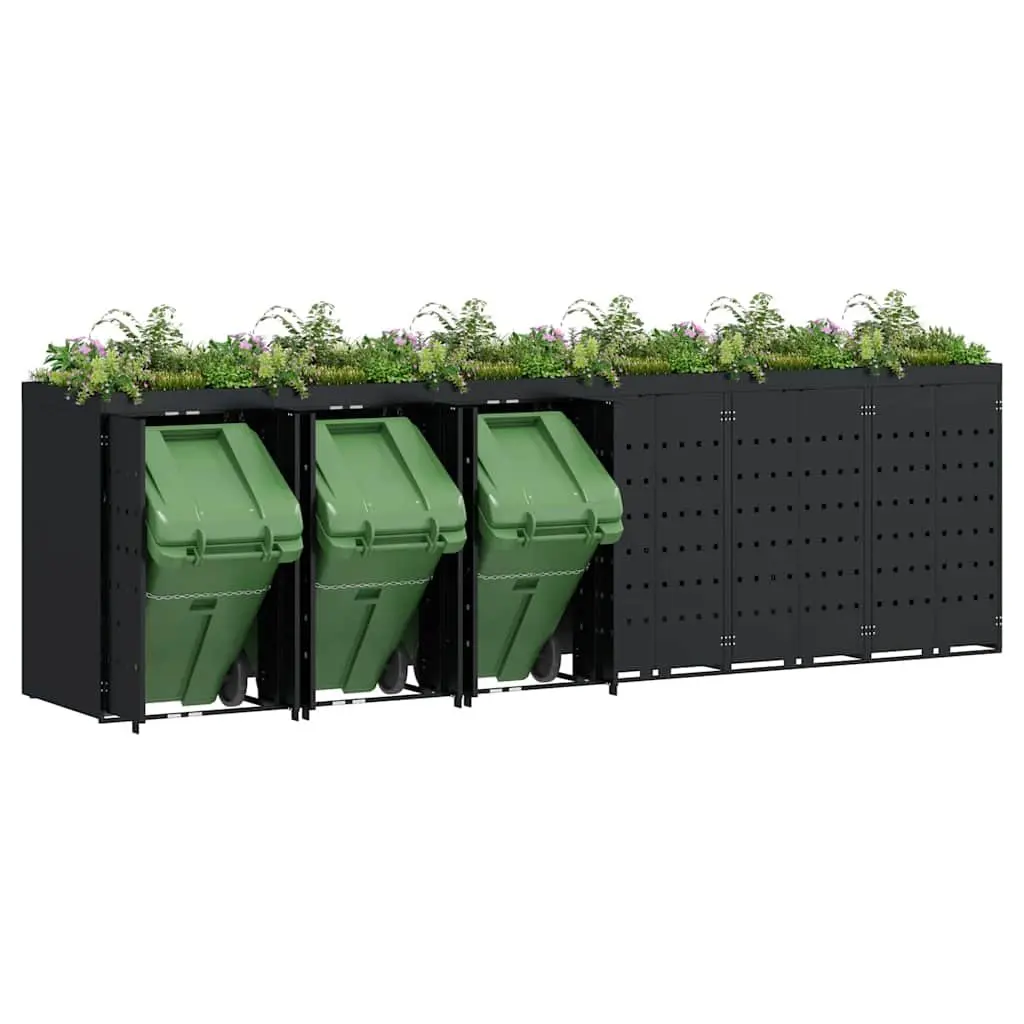 Wheelie Bin Storage for 6 Bins Black Outdoor Garden Waste Container Enclosure