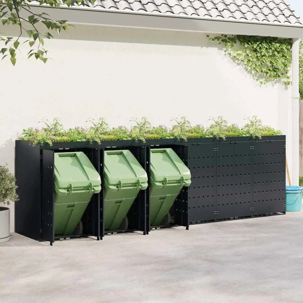 Wheelie Bin Storage for 6 Bins Black Outdoor Garden Waste Container Enclosure