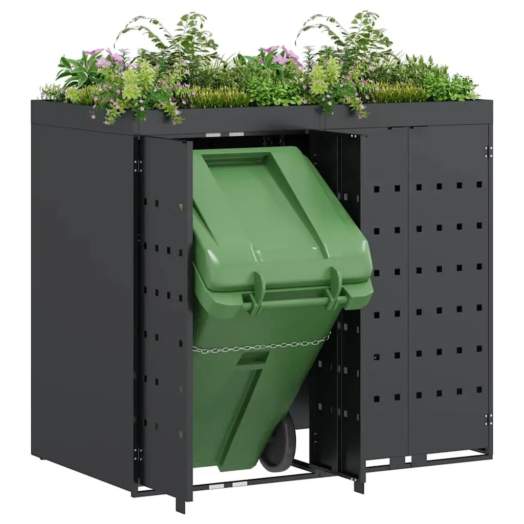 Storage Enclosure for Wheelie Bins Powder Coated Steel Anthracite 2 Bins Outdoor Waste Container with Planter Roof