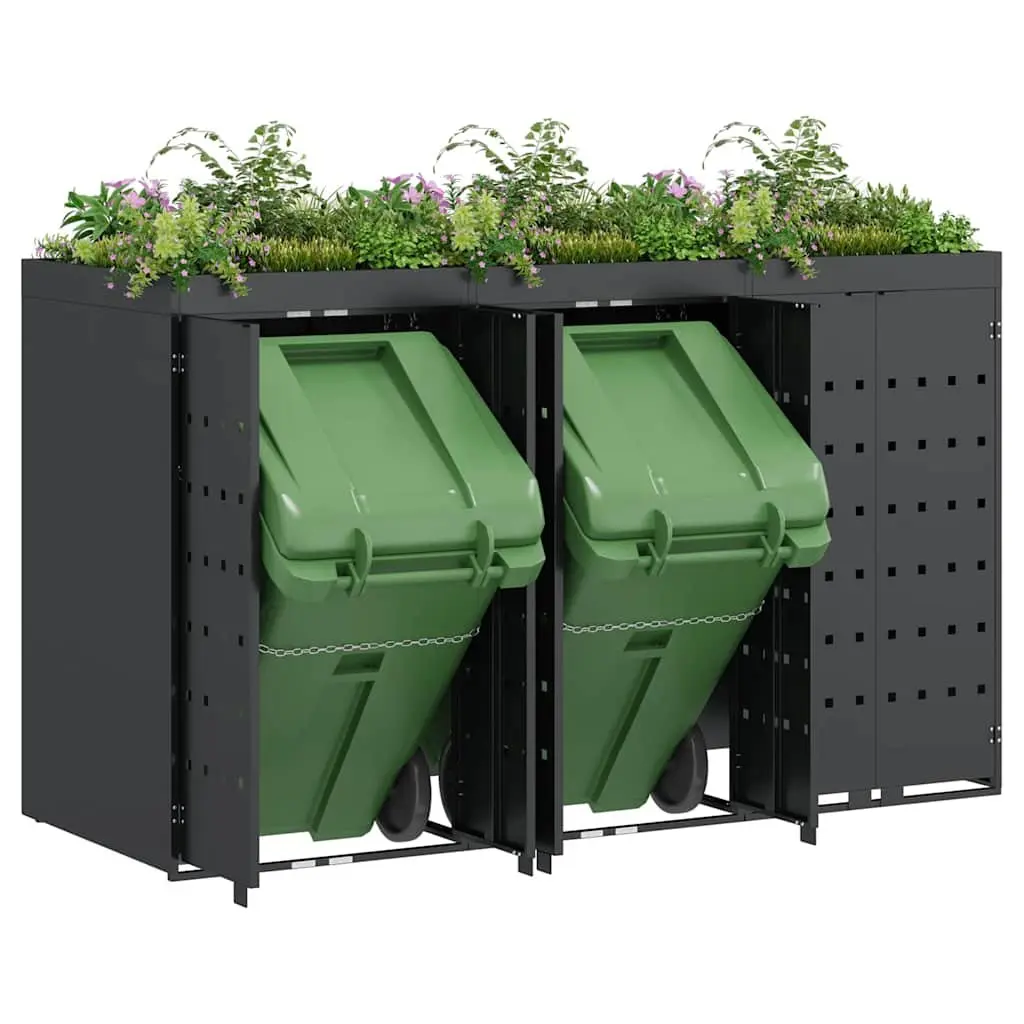 Wheelie Bin Storage Enclosure Anthracite Powder Coated Steel 3 Bins Outdoor Planter Roof Garden Waste Container