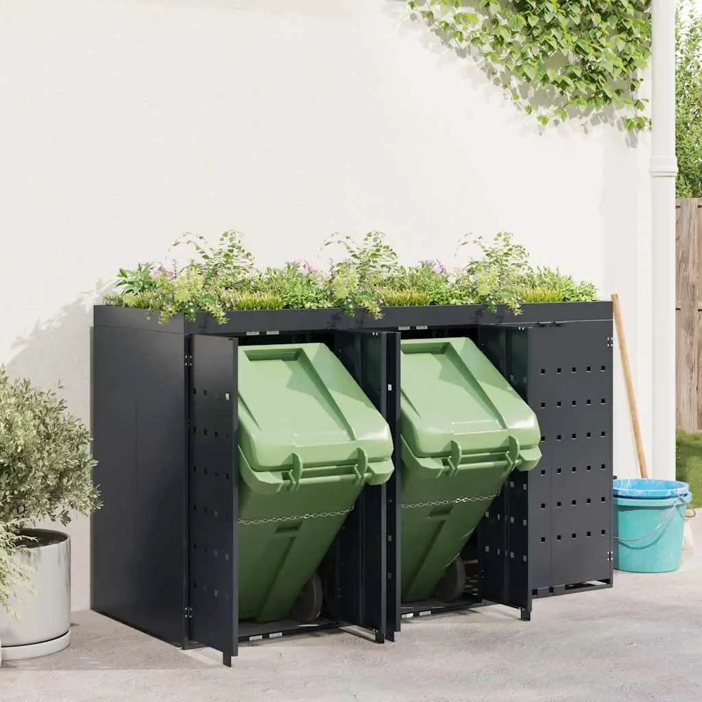 Wheelie Bin Storage Enclosure Anthracite Powder Coated Steel 3 Bins Outdoor Planter Roof Garden Waste Container