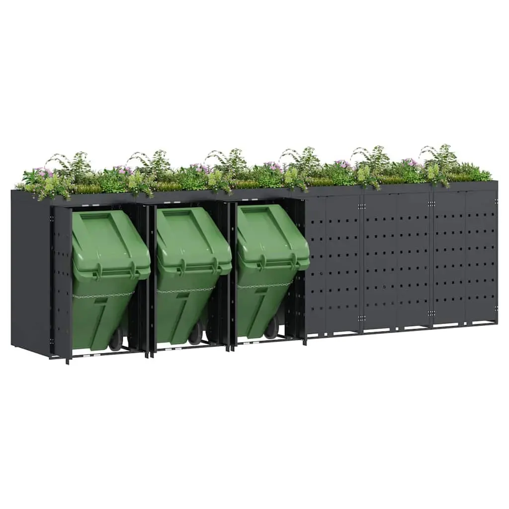 Wheelie Bin Storage Unit Powder Coated Steel Anthracite Outdoor Garden Planter Roof for 6 Bins