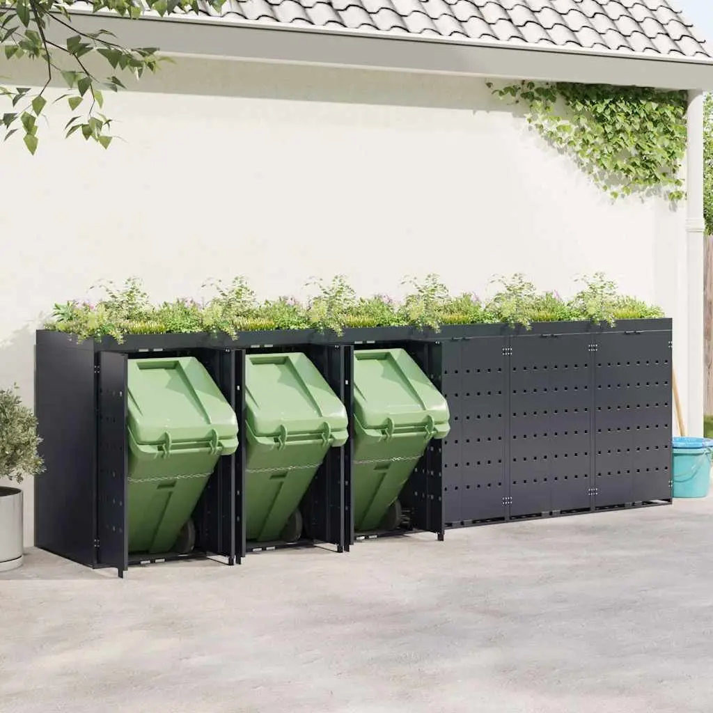 Wheelie Bin Storage Unit Powder Coated Steel Anthracite Outdoor Garden Planter Roof for 6 Bins