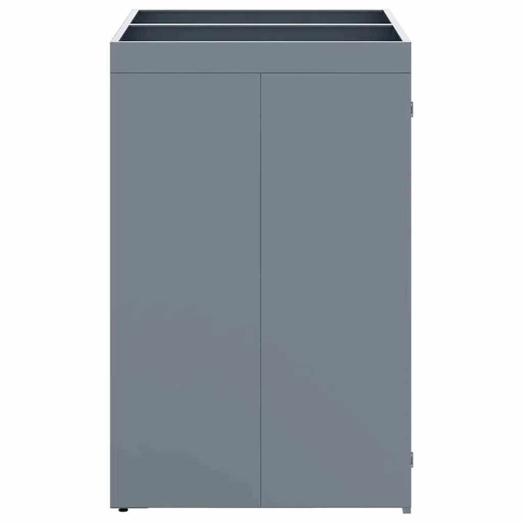 Outdoor Bin Storage Unit Powder-Coated Steel Light Grey with Planter Roof for Two Bins