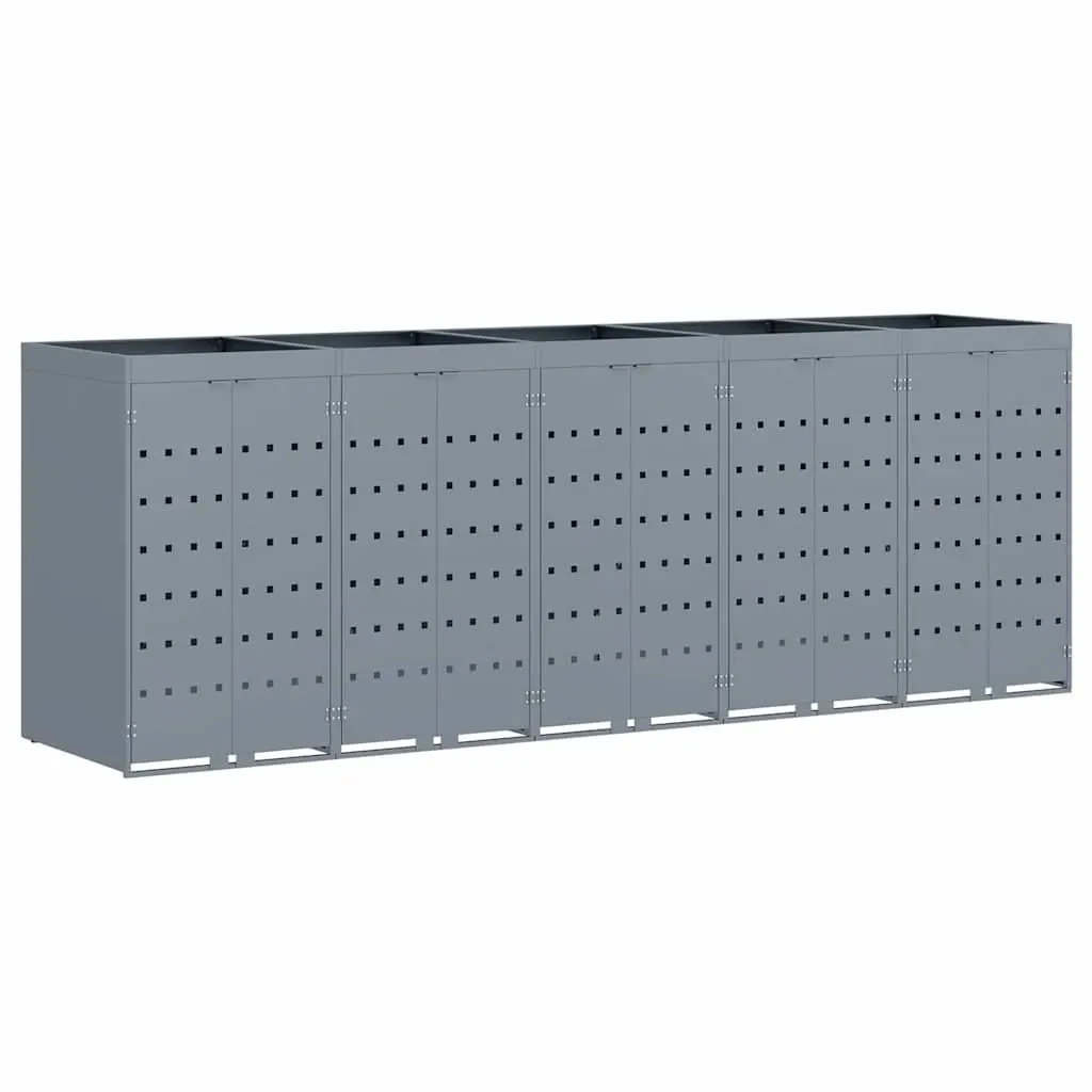 Wheelie Bin Storage Enclosure Powder-coated Steel 5 Bins Light Grey Outdoor Garden