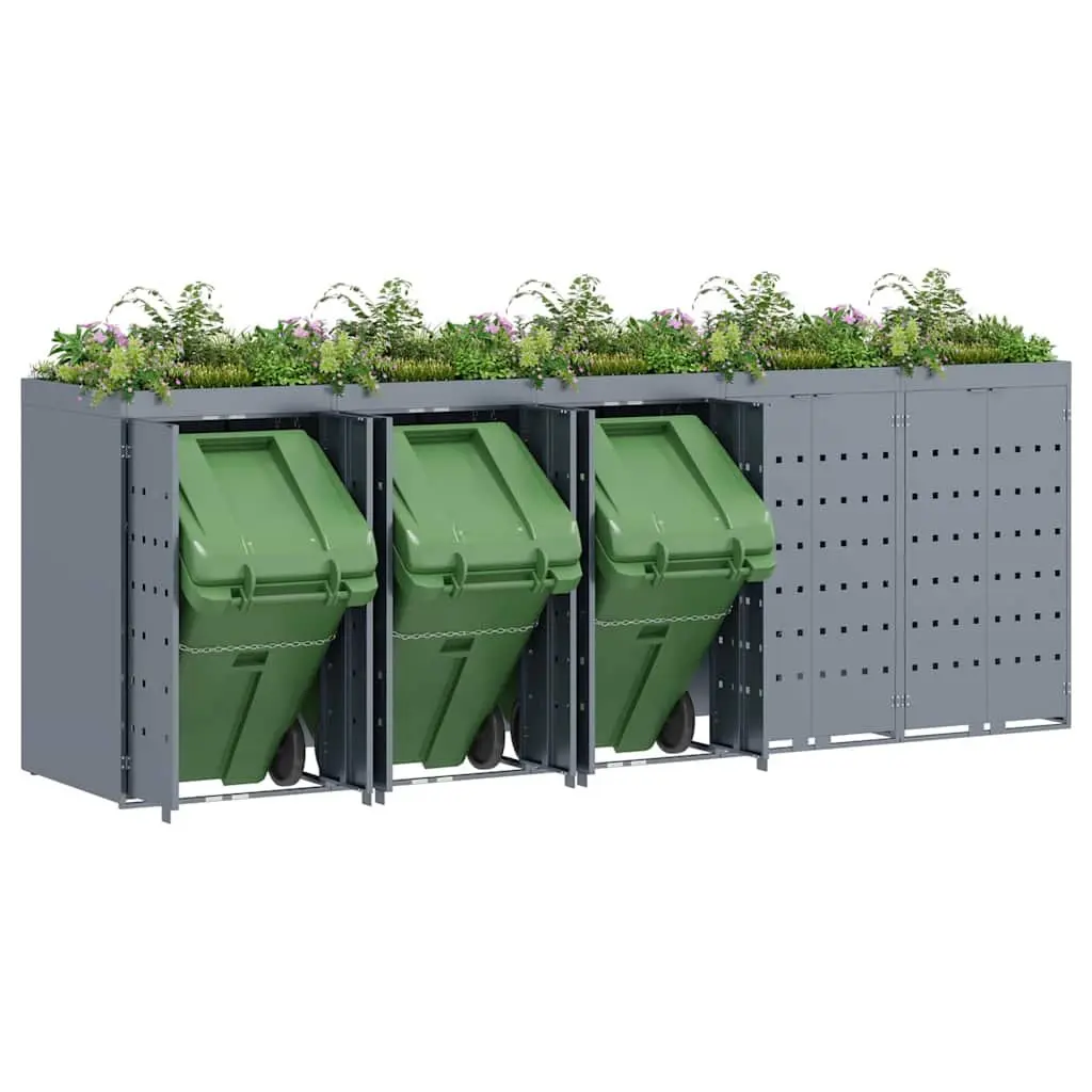 Wheelie Bin Storage Enclosure Powder-coated Steel 5 Bins Light Grey Outdoor Garden
