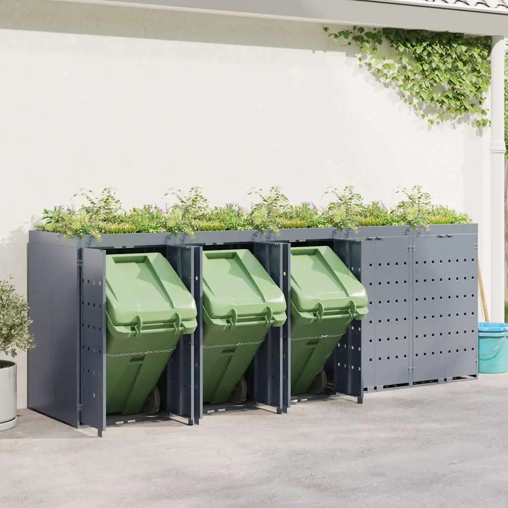 Wheelie Bin Storage Enclosure Powder-coated Steel 5 Bins Light Grey Outdoor Garden