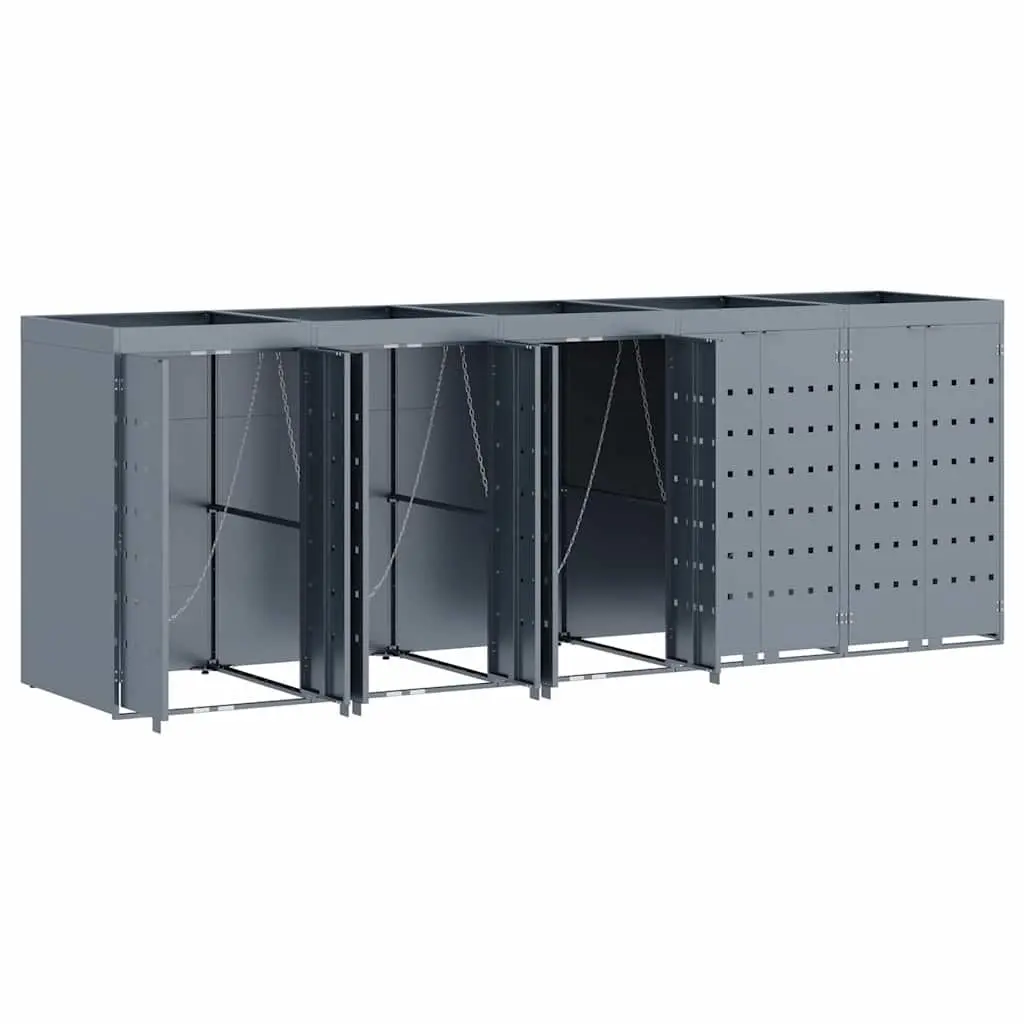 Wheelie Bin Storage Enclosure Powder-coated Steel 5 Bins Light Grey Outdoor Garden