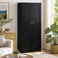 Book Cabinet Modern Black Oak Engineered Wood Shelving Unit Storage Organizer