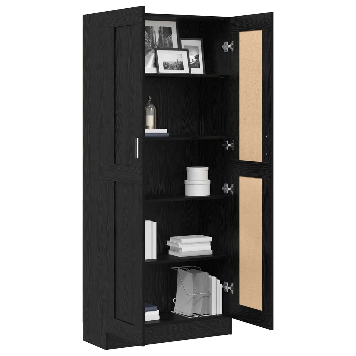 Book Cabinet Modern Black Oak Engineered Wood Shelving Unit Storage Organizer