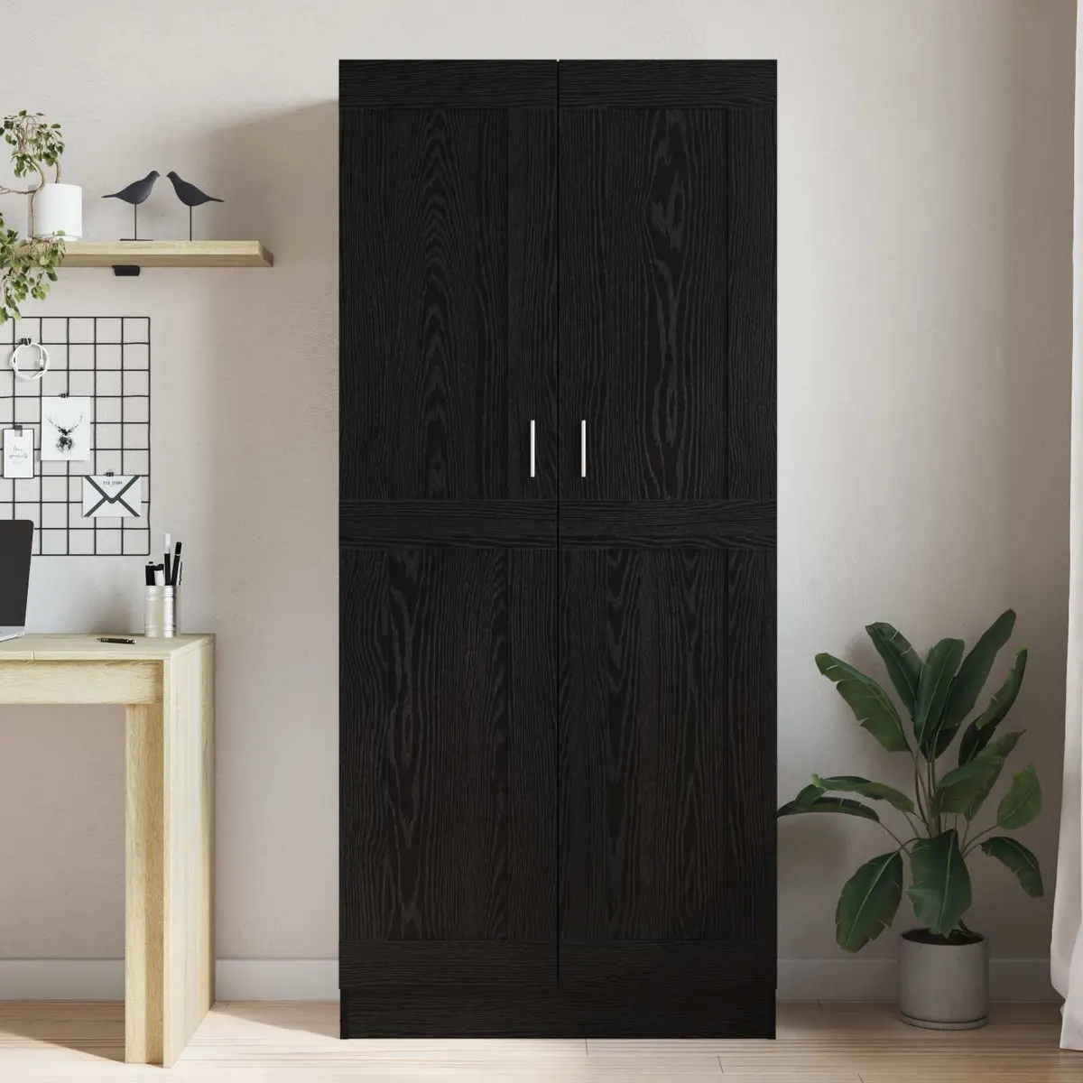 Book Cabinet Modern Black Oak Engineered Wood Shelving Unit Storage Organizer