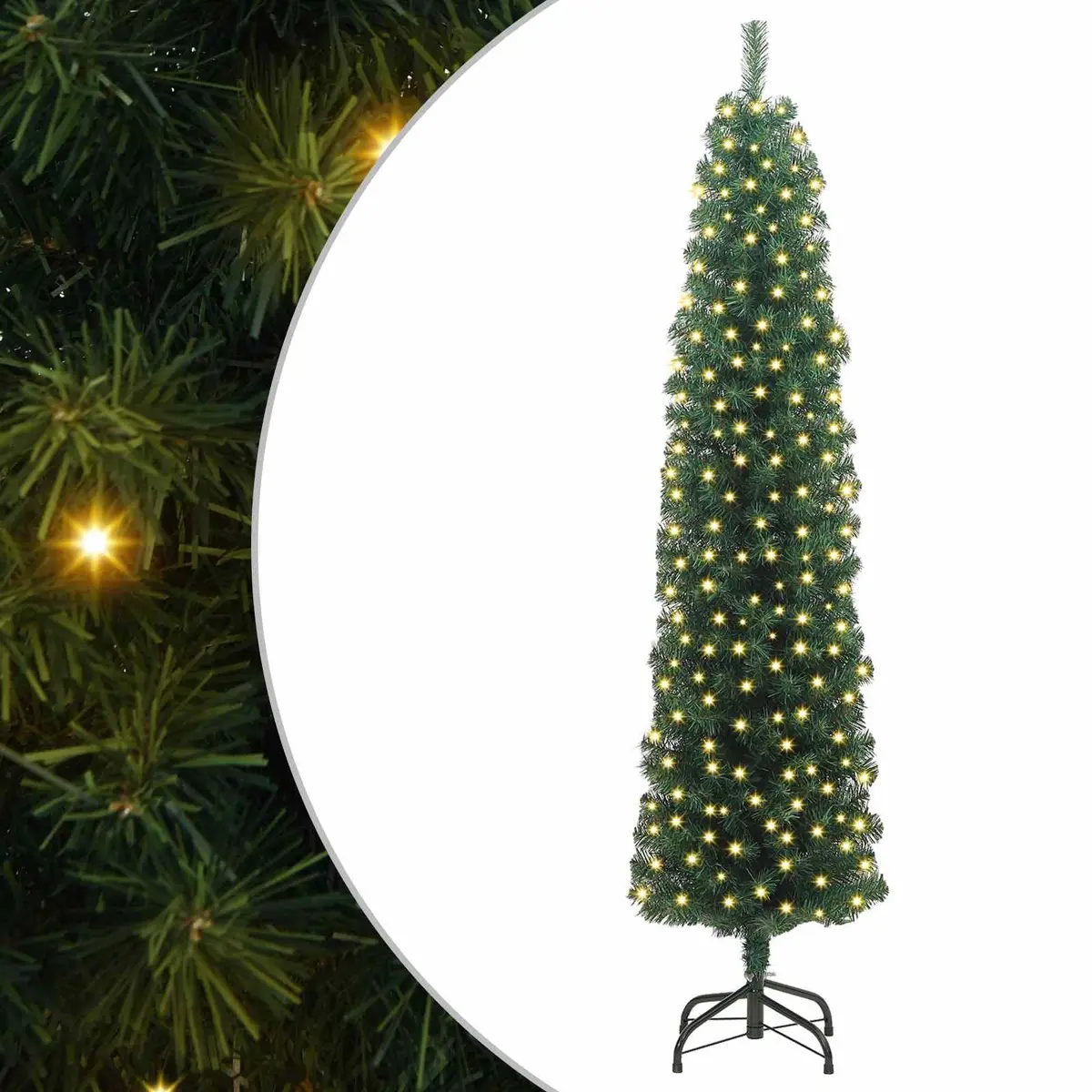 Artificial Christmas Tree 240cm Green Cone Shape 300 Warm White LEDs with Stand