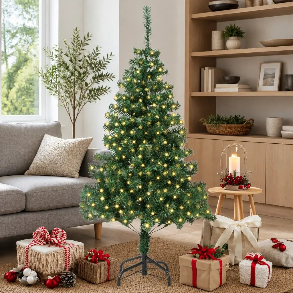 Artificial Christmas Tree 180cm Green PVC Cone Shape with LED Lights Indoor