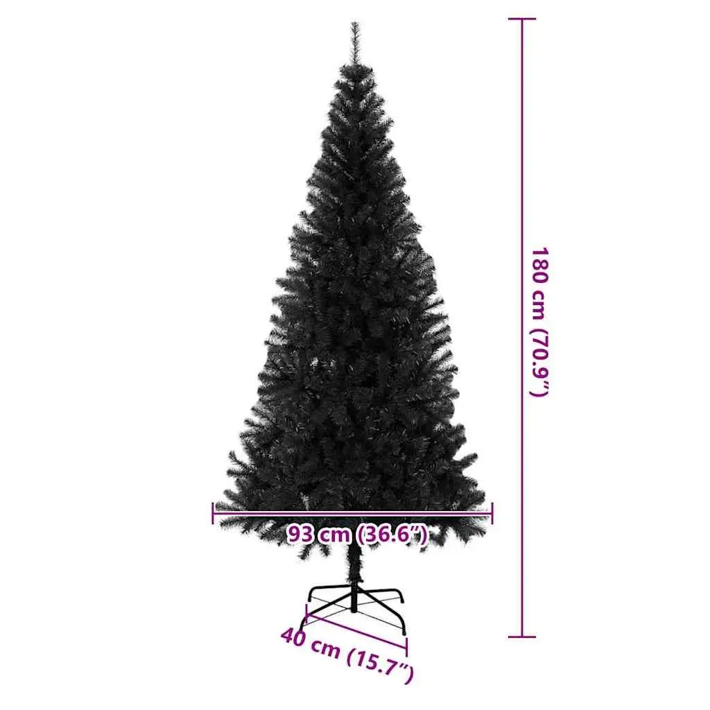 180cm Black Artificial Christmas Tree 300 LED Lights Stand Modern Holiday Decor