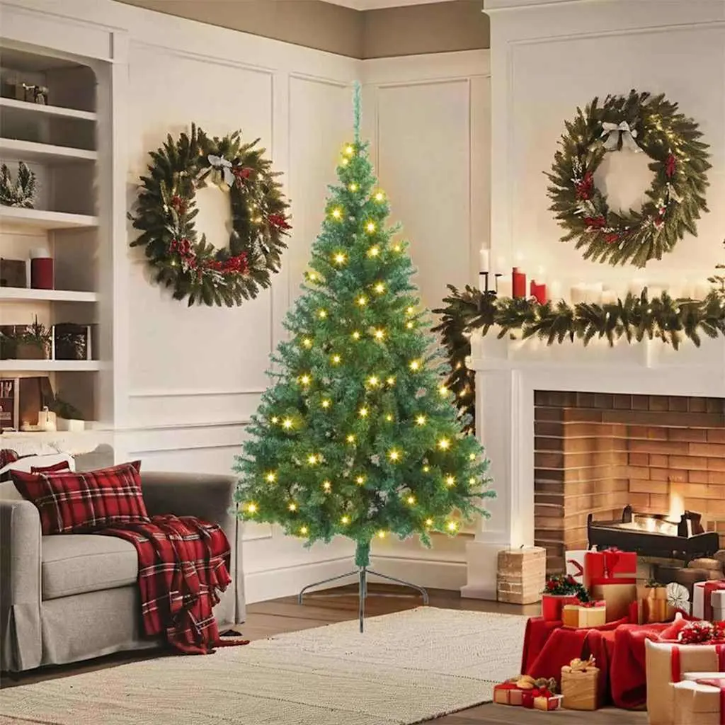 Pre-lit Christmas Tree Green Cone 180 cm LED Warm White Lights PVC Construction