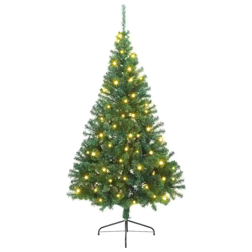 Pre-lit Artificial Christmas Tree Cone Shape Green 210cm PVC with LED Lights Indoor Outdoor