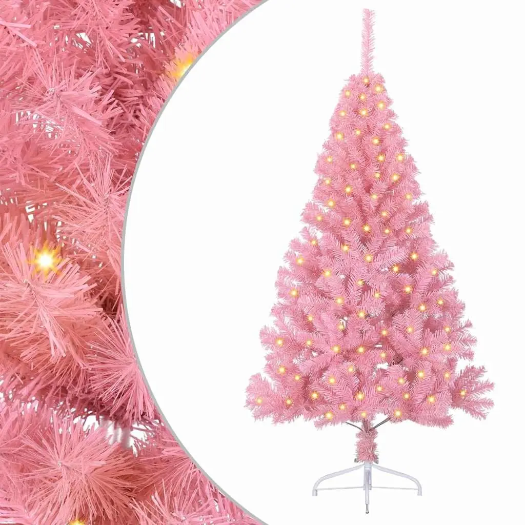 Artificial Christmas Tree Pre-lit 150cm Pink Cone Shape PVC with 150 LED Lights Indoor Outdoor