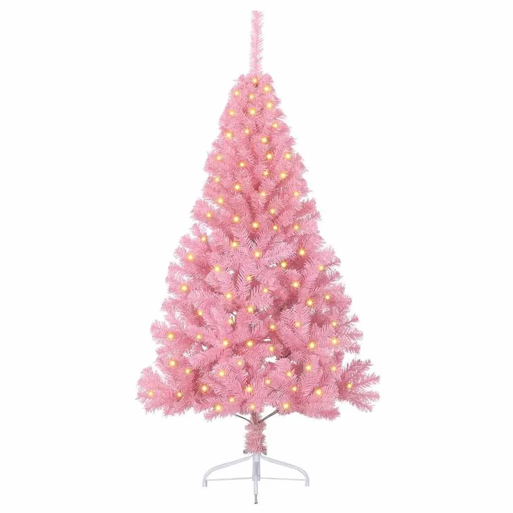 Artificial Christmas Tree Pre-lit 150cm Pink Cone Shape PVC with 150 LED Lights Indoor Outdoor