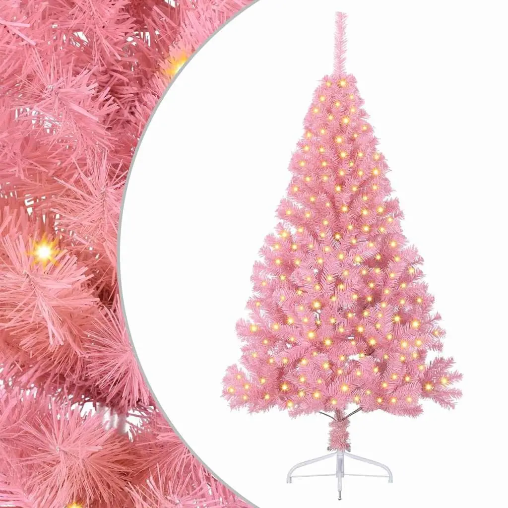 Artificial Pre-lit Christmas Tree PVC 180cm Pink Cone Shape