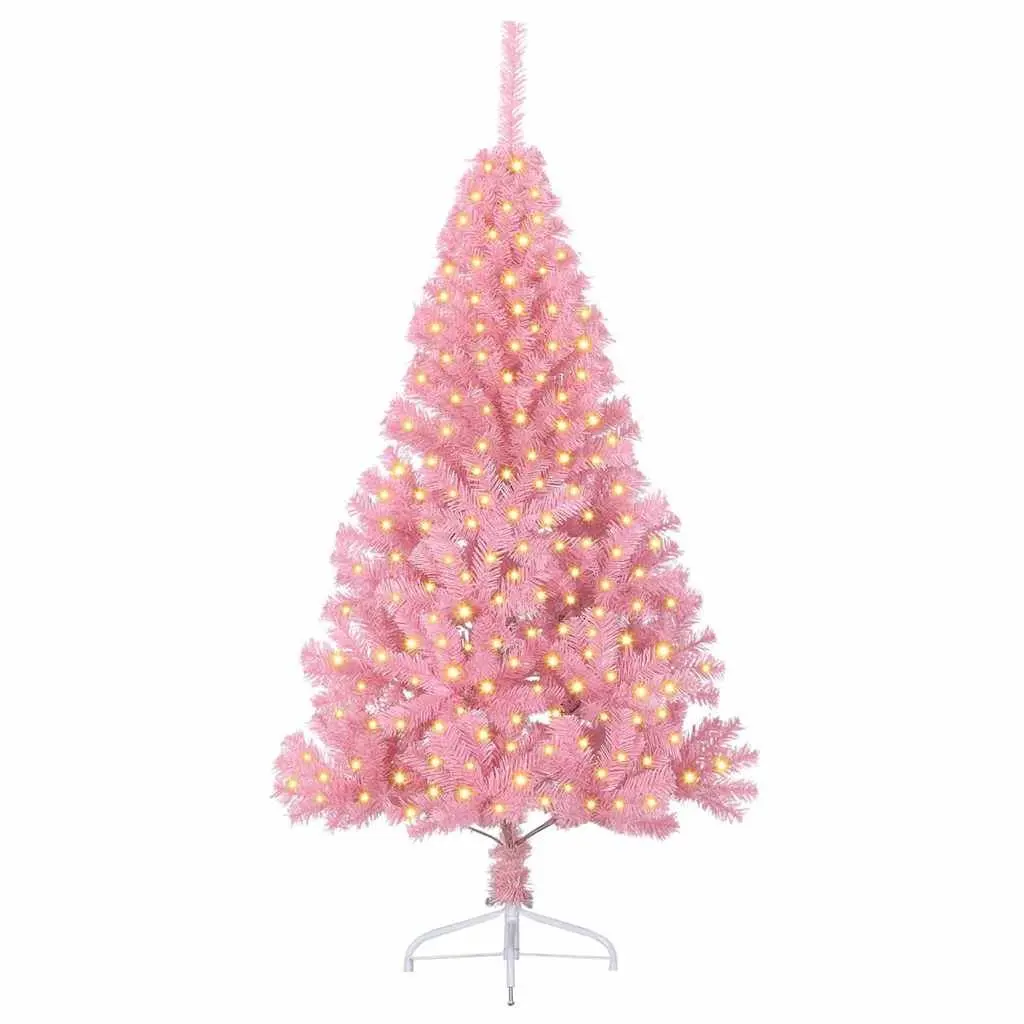 Artificial Pre-lit Christmas Tree PVC 180cm Pink Cone Shape
