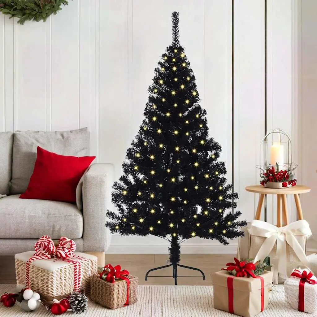 Artificial Pre-lit Christmas Tree Cone Shape 150cm Black Steel PVC Warm White LED Lights Indoor Outdoor