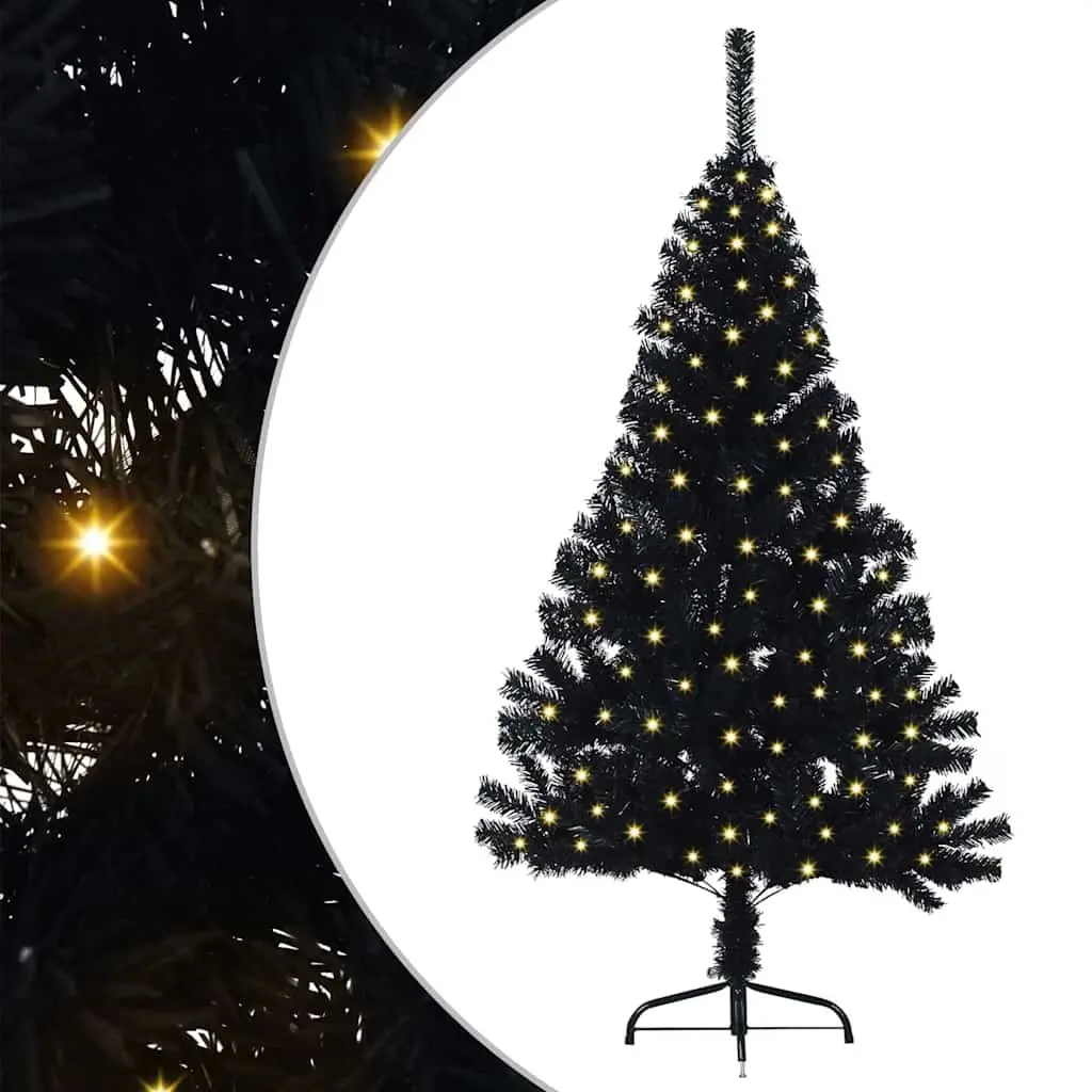 Artificial Pre-lit Christmas Tree Cone Shape 150cm Black Steel PVC Warm White LED Lights Indoor Outdoor