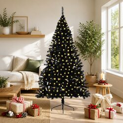 Artificial Pre-lit Christmas Tree Black 210cm Cone Shape LED Warm White Lights