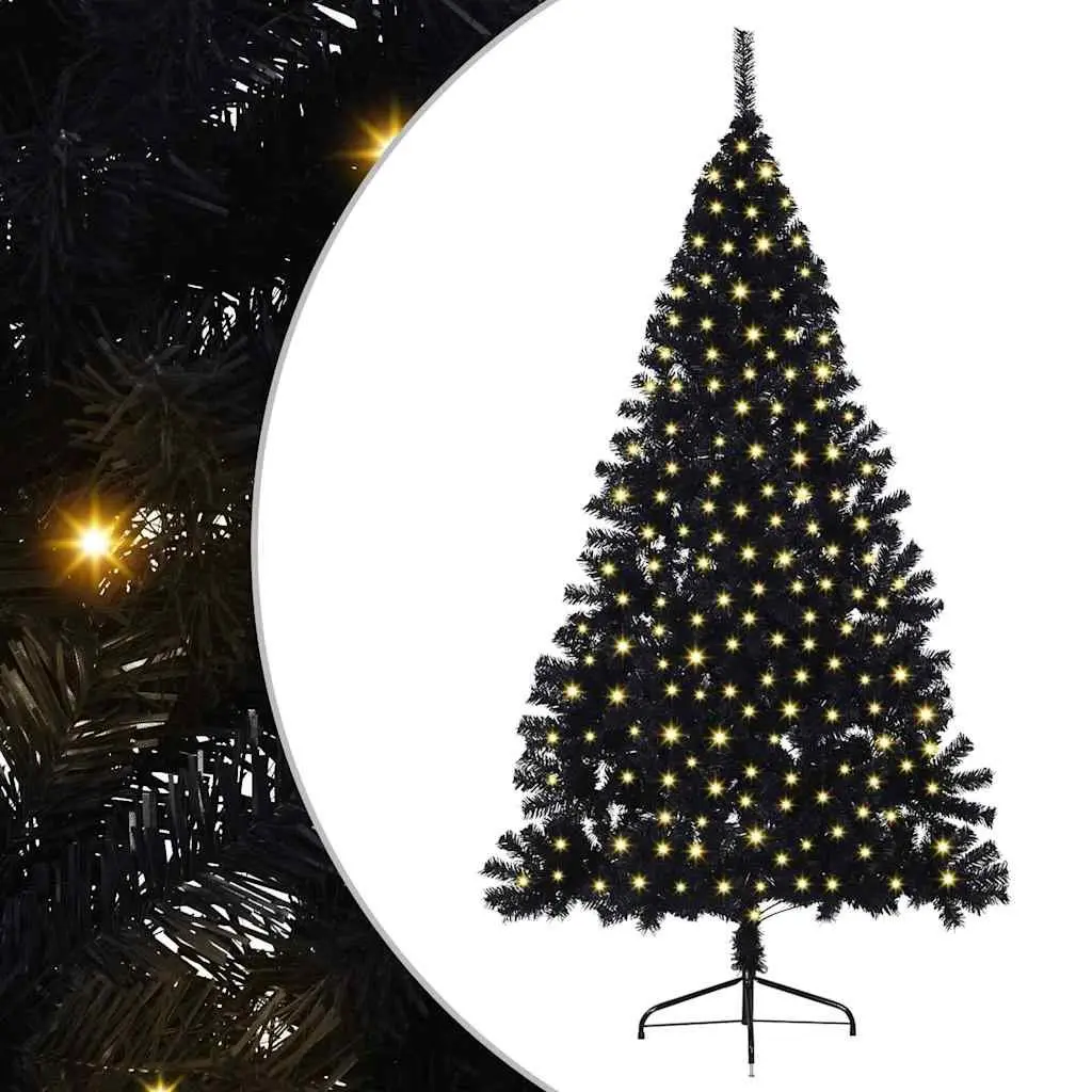 Artificial Christmas Tree Pre-lit Cone Shape 210cm Black with Warm White LED Lights