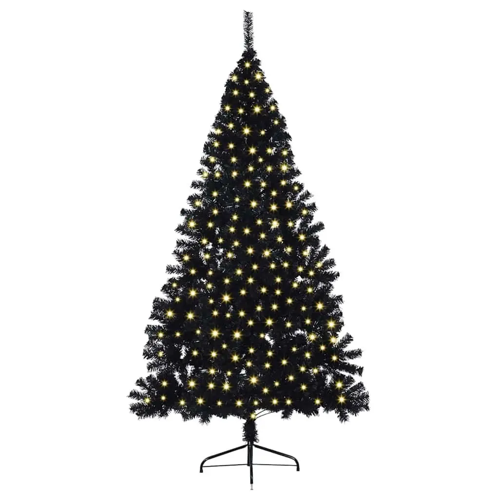 Artificial Christmas Tree Pre-lit Cone Shape 210cm Black with Warm White LED Lights
