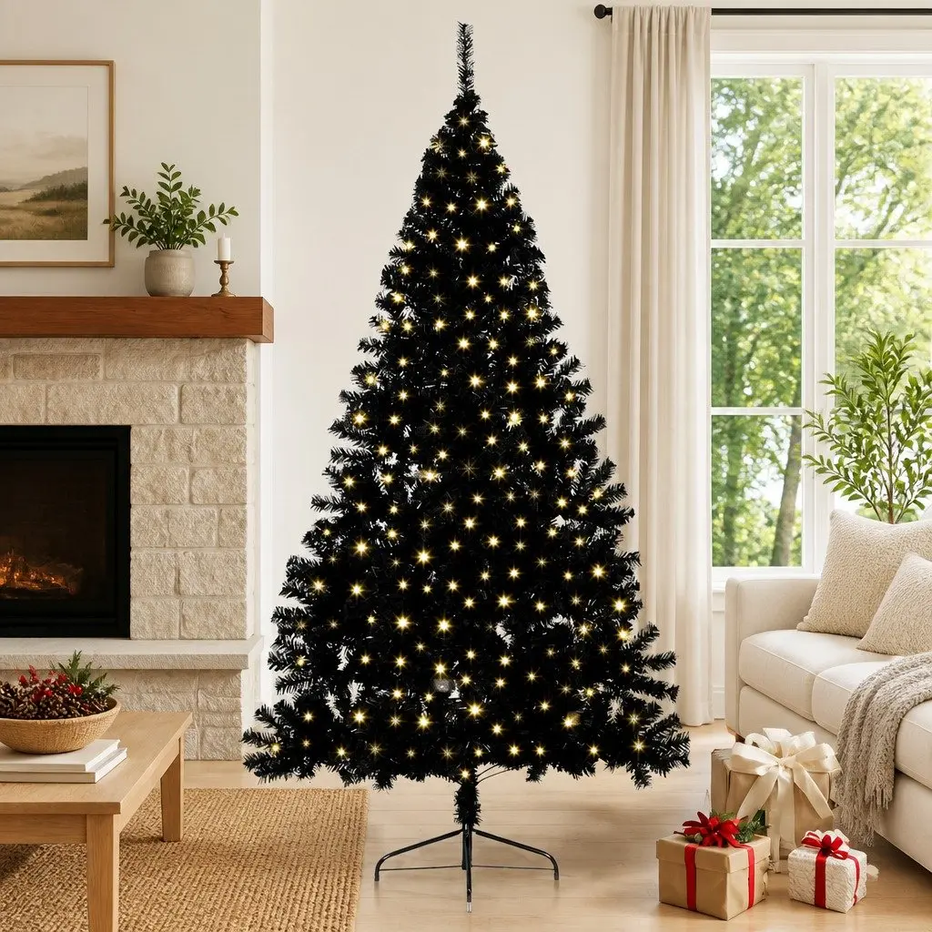 Artificial Pre-lit Christmas Tree Steel 240cm Black Cone LED Warm Lights Indoor