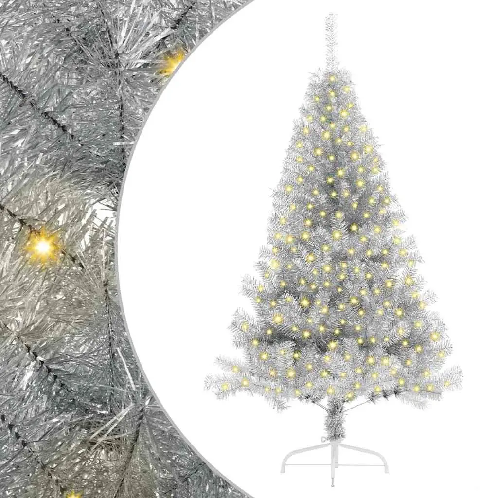 Artificial Pre-lit Christmas Tree 180cm Silver Cone LED Warm White Lights
