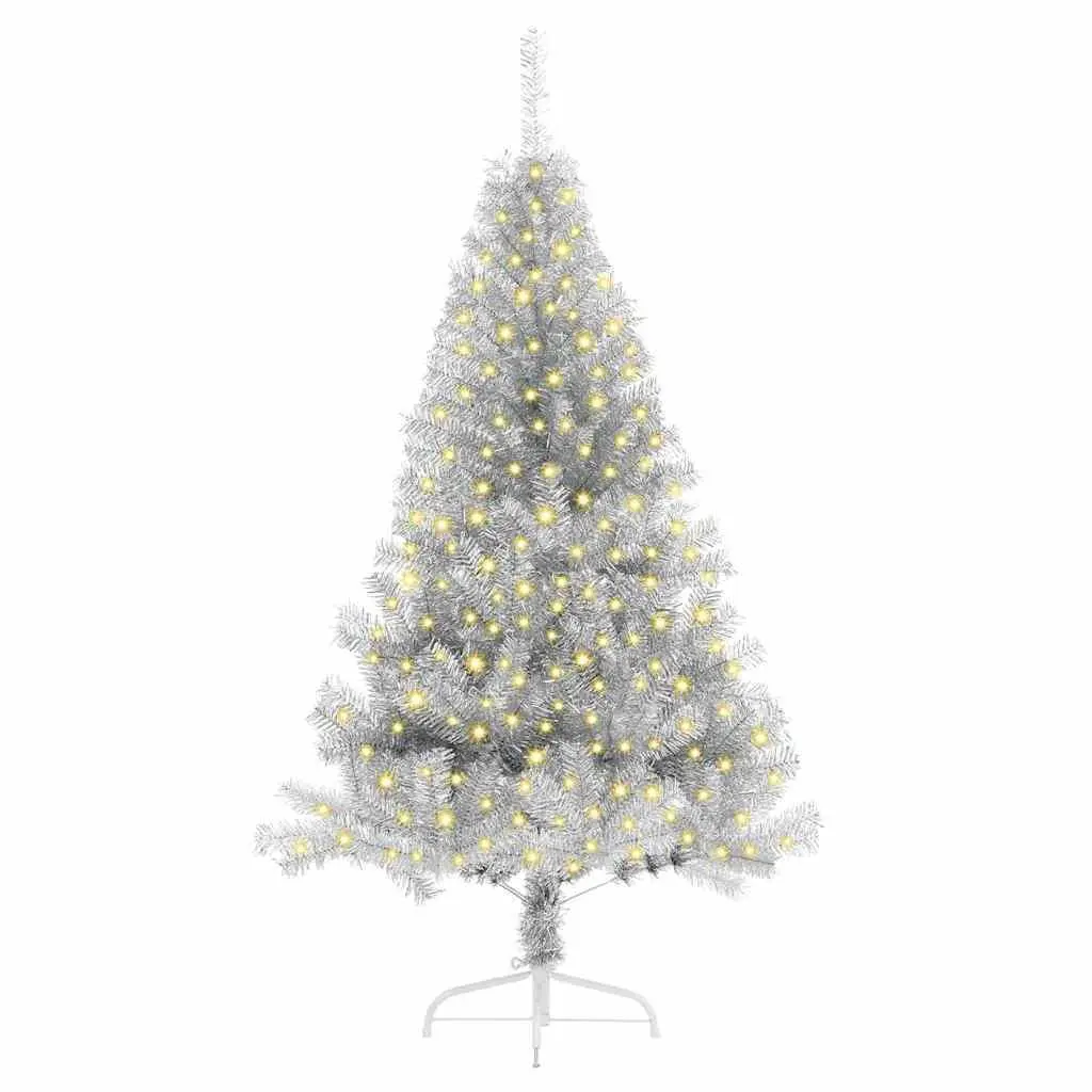 Artificial Pre-lit Christmas Tree 180cm Silver Cone LED Warm White Lights