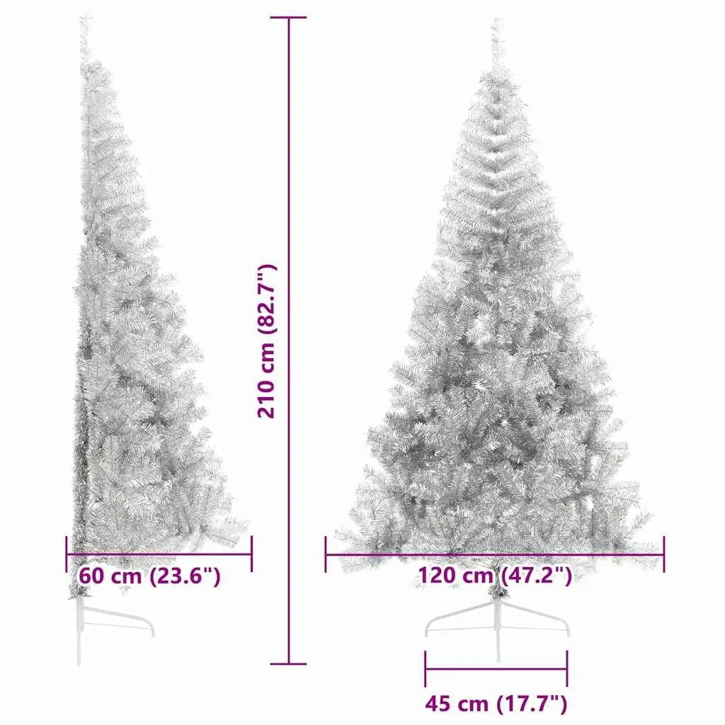 Artificial Christmas Tree Cone Shape 210cm Silver Pre-lit with Warm LED Lights
