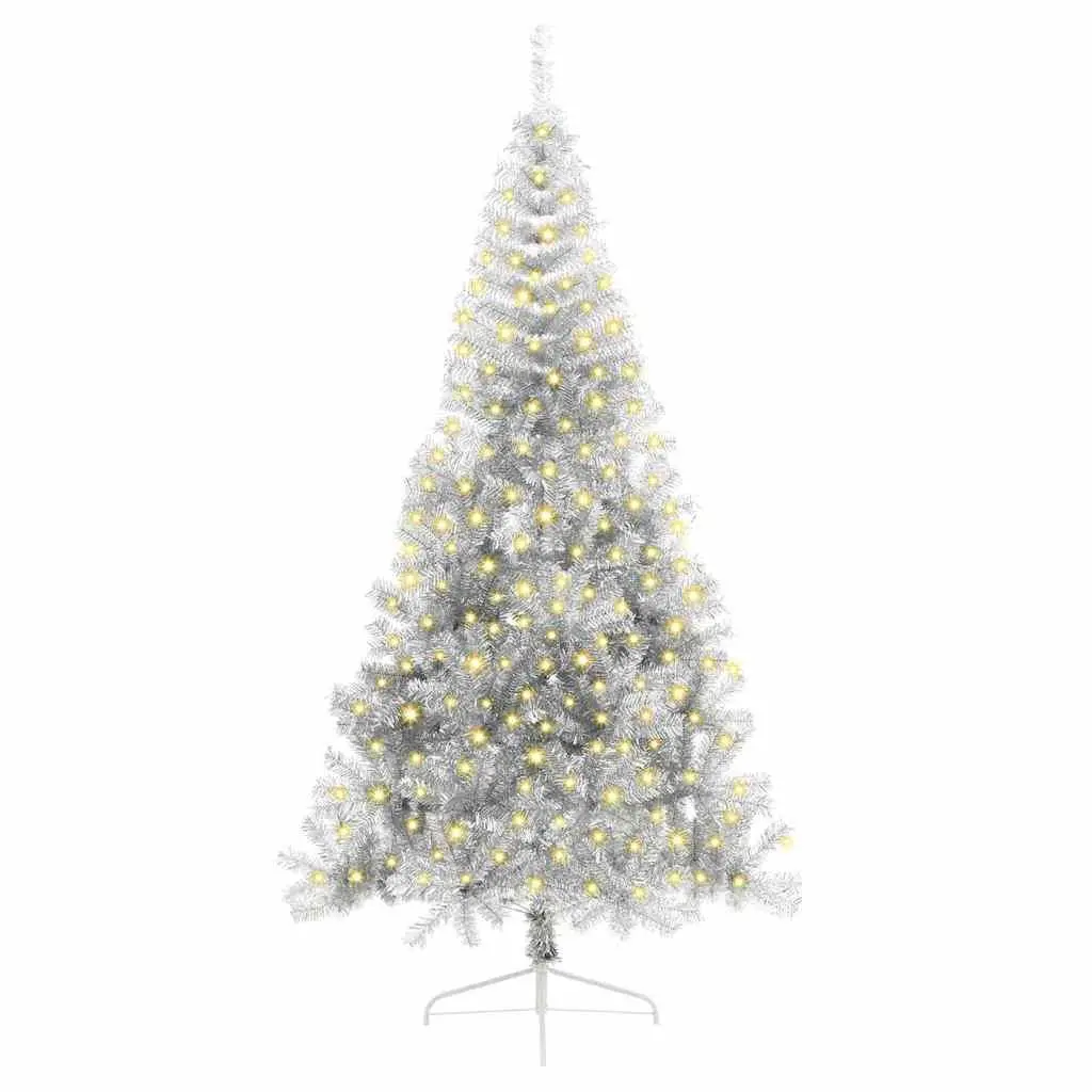 Artificial Christmas Tree Cone Shape 210cm Silver Pre-lit with Warm LED Lights