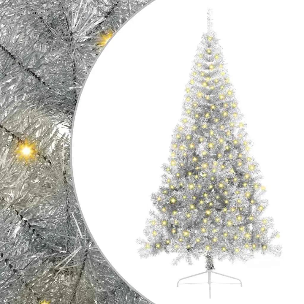 Artificial Pre-lit Christmas Tree Cone Shape 240cm Silver PVC with Steel Frame
