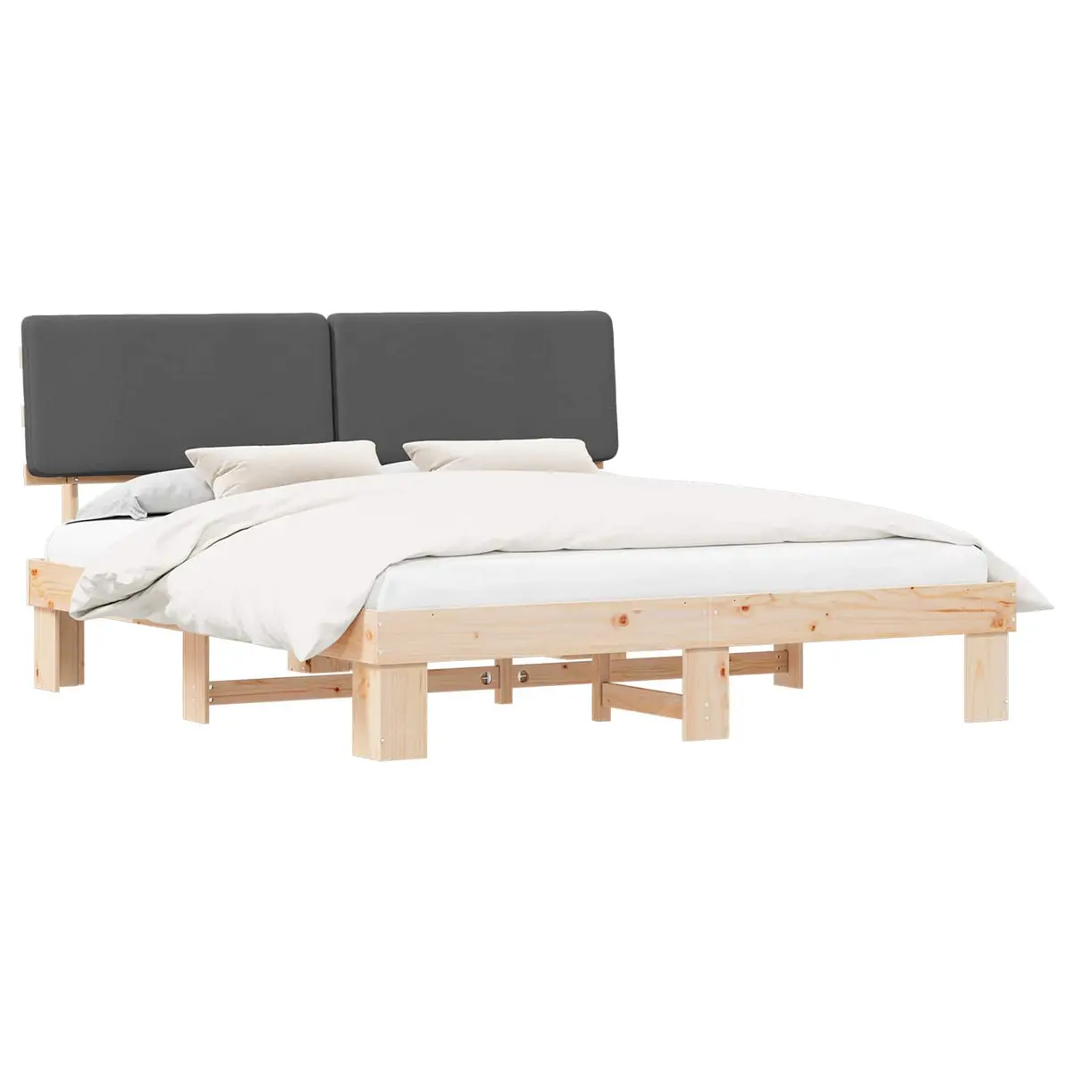 Bed Frame Solid Pine Wood Grey 180x200cm Upholstered Headboard Platform Slatted Base