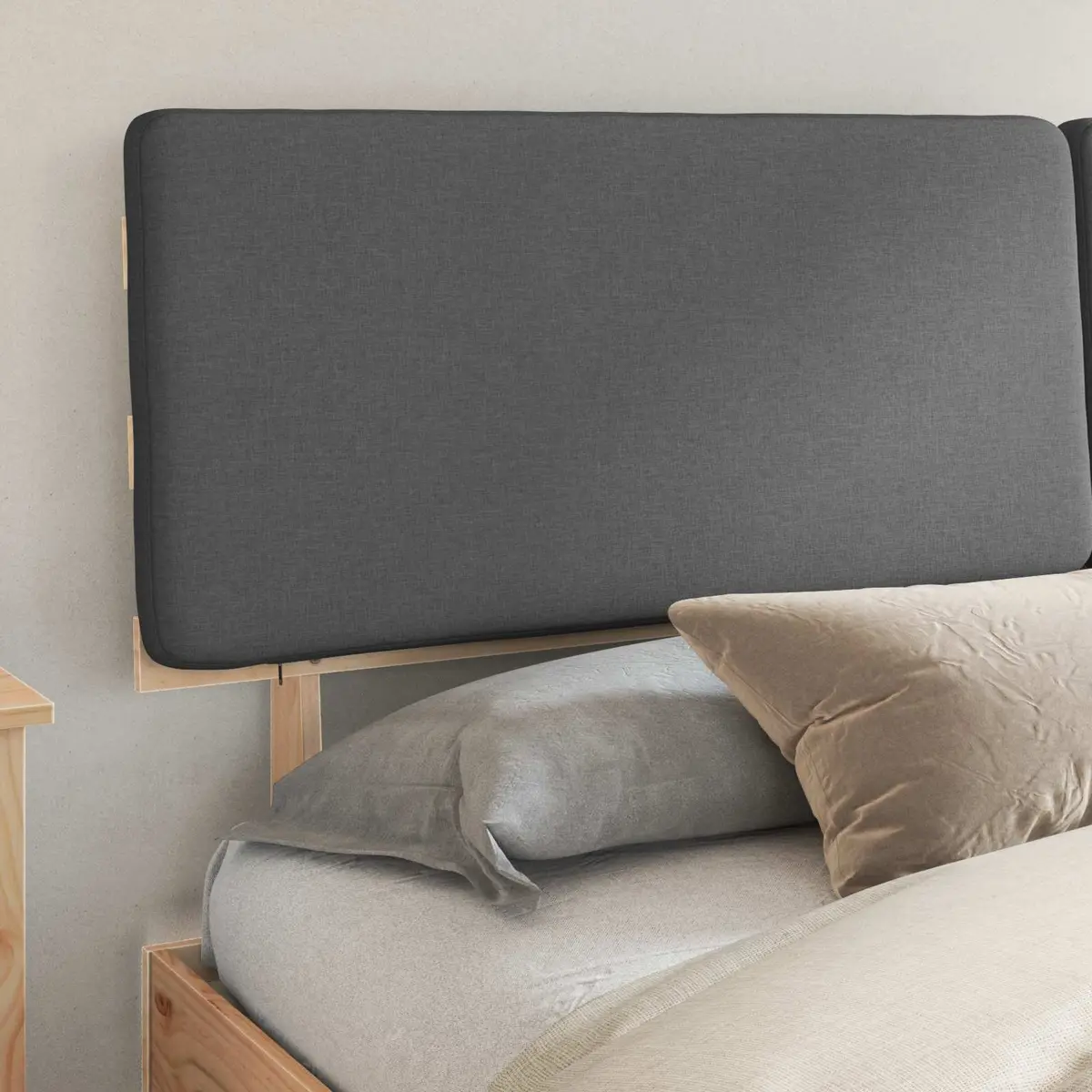 Bed Frame Solid Pine Wood Grey 180x200cm Upholstered Headboard Platform Slatted Base