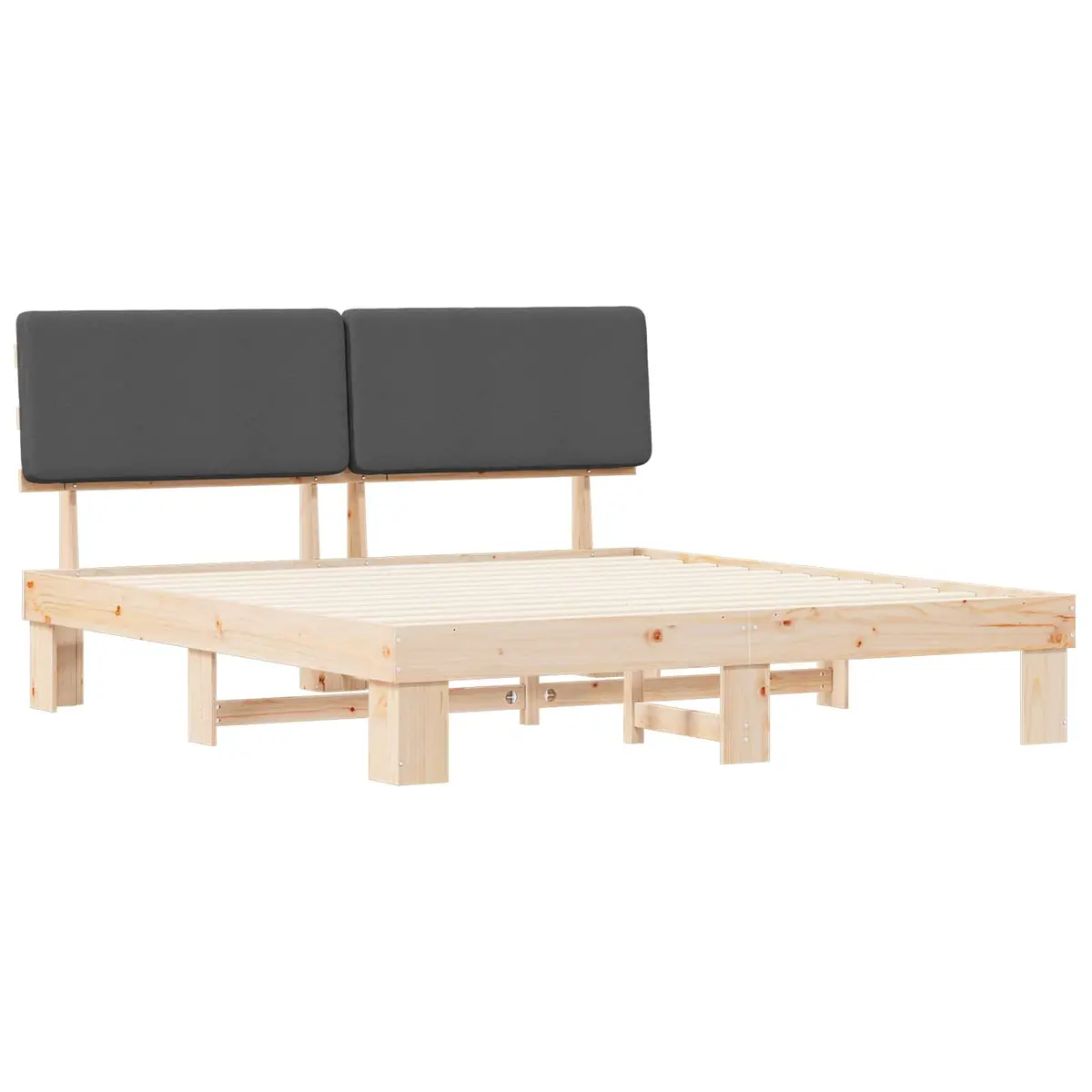 Bed Frame Solid Pine Wood Grey 180x200cm Upholstered Headboard Platform Slatted Base