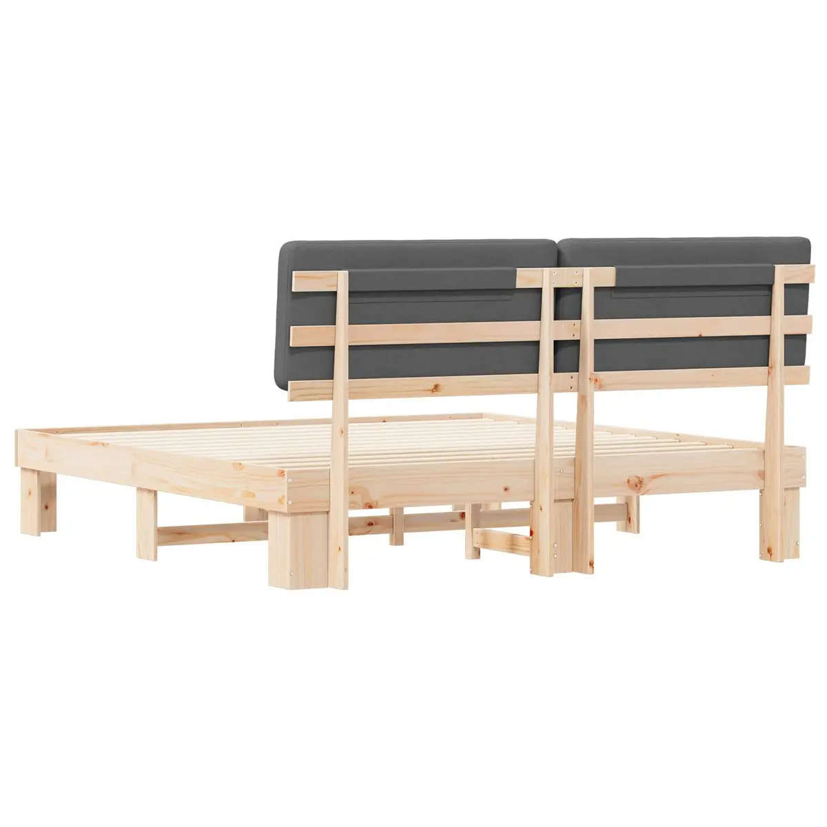 Bed Frame Solid Pine Wood Grey 180x200cm Upholstered Headboard Platform Slatted Base