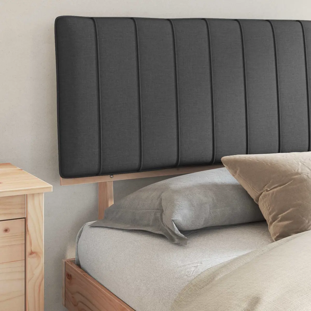 Bed Frame Solid Pine Wood Upholstered Headboard Grey 180 x 200 cm Modern