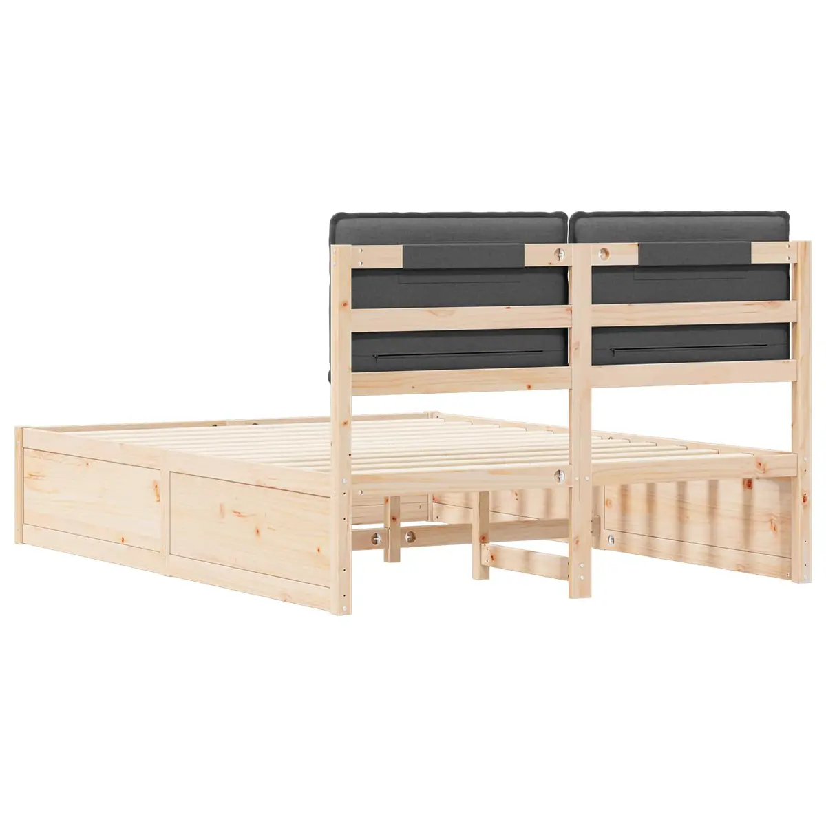 Grey Upholstered Bed Frame 150x200cm Modern Headboard Solid Pine Wood Platform