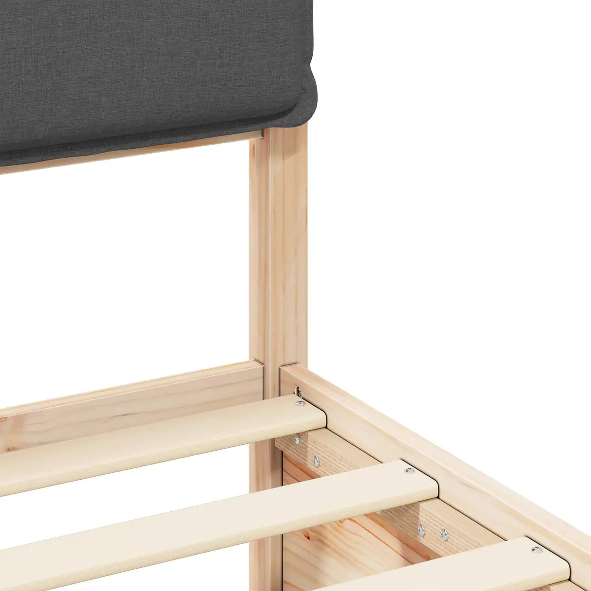 Grey Upholstered Bed Frame 150x200cm Modern Headboard Solid Pine Wood Platform