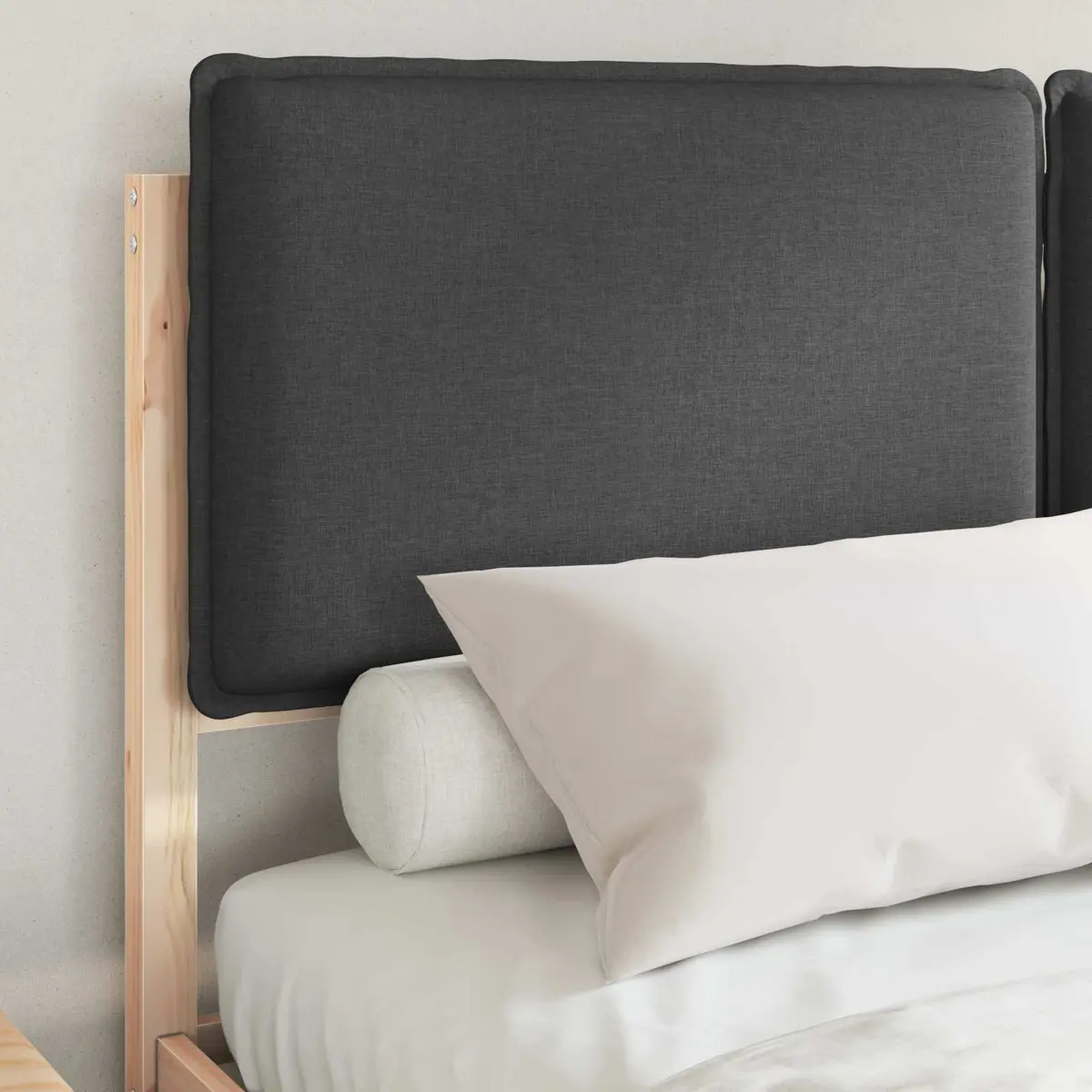 Bed Frame Solid Pine Wood Upholstered Headboard Dark Grey 135 x 190 cm Modern Platform