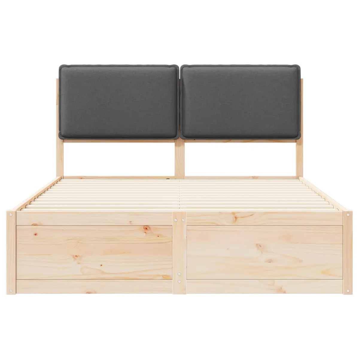 Bed Frame Solid Pine Wood Upholstered Headboard Dark Grey 135 x 190 cm Modern Platform
