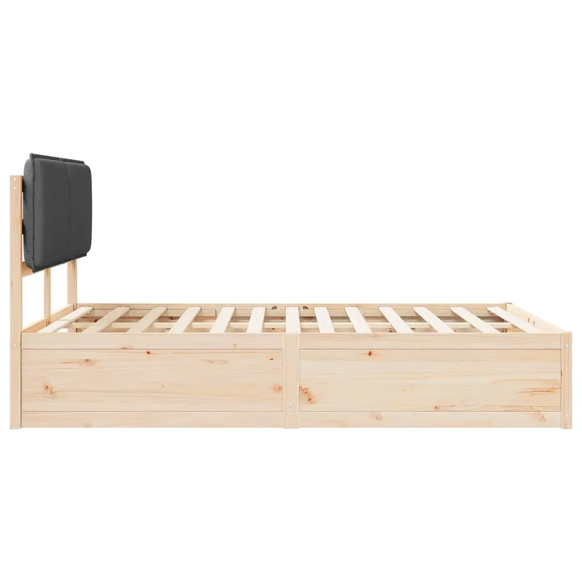 Bed Frame Solid Pine Wood Upholstered Headboard Dark Grey 135 x 190 cm Modern Platform